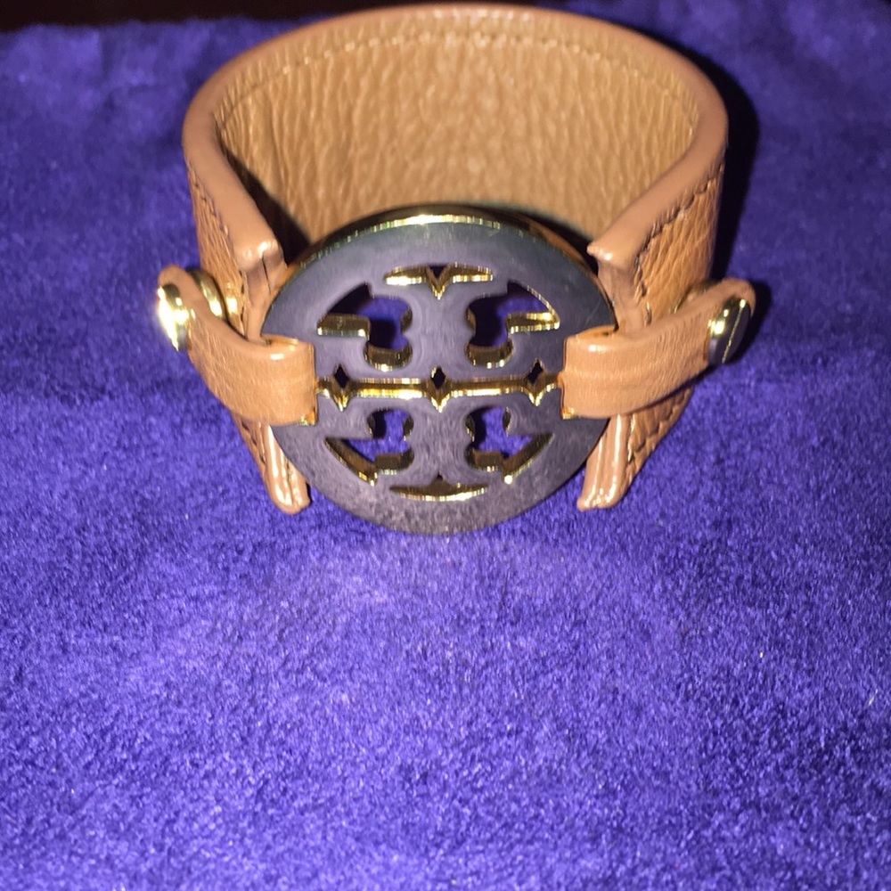 Tory Burch Leather Logo Buckle Bracelet